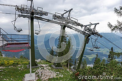 Ski lift high in the mountains Austrias in summer Stock Photo