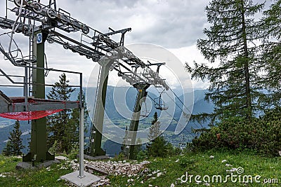 Ski lift high in the mountains Austrias in summer Stock Photo