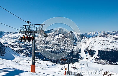 Ski lift and the mountains in Andorra Stock Photo