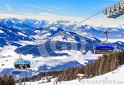 Ski lift. Ski resort Hopfgarten, Tyrol Editorial Stock Photo