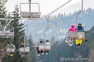 Ski chair lift in Szklarska Poreba Editorial Stock Photo