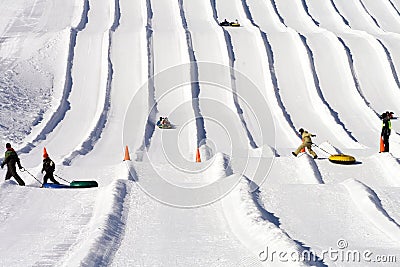 Ski Lodge Snow Tubing Runs Stock Photo