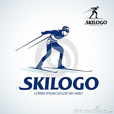 Ski logo isolated Vector Illustration. Winter sport template logotype or emblem for design. Stock Photo