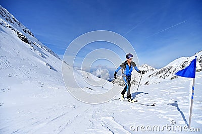 Ski mountaineer during competition in Fagaras Mountains Editorial Stock Photo