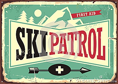 Ski patrol retro sign design Vector Illustration