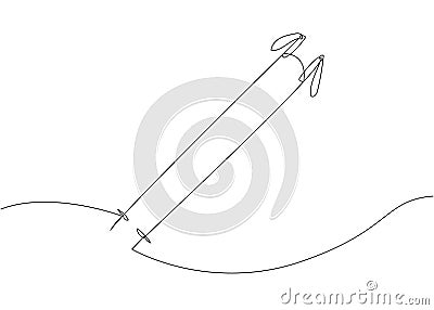 Ski poles one line art. Continuous line drawing of sport, winter, player, sports, activity, skiing, ski, mountains, hill Vector Illustration