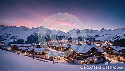 A ski resort in the Alps. The slopes are smooth and the lifts are running. Stock Photo