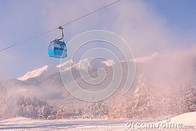 Ski resort Bansko, Bulgaria, gondola and Pirin Stock Photo