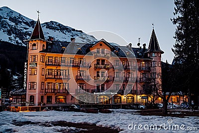 The Ski Resort Cortina D`Ampezzo in the Dolomites in Winter Editorial Stock Photo