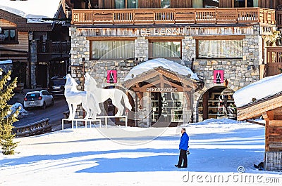 Ski Resort Courchevel 1850 m in wintertime. Le Denali hotel Editorial Stock Photo