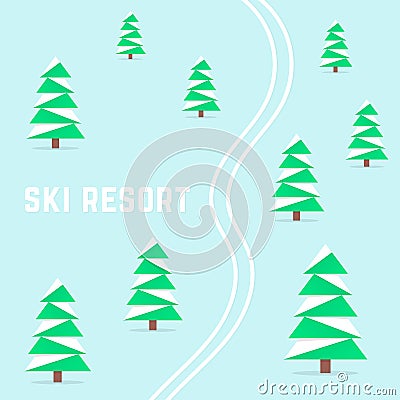 Ski resort with downhill skiing Vector Illustration