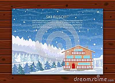 Ski resort or family house for xmas holidays. Vector Illustration