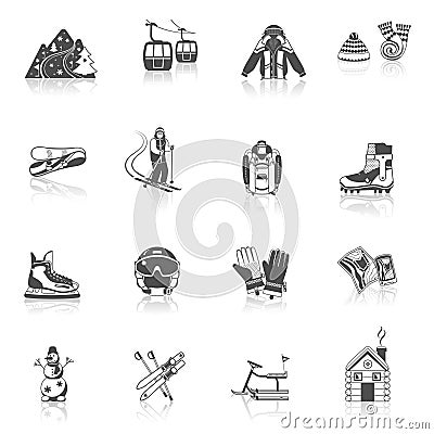 Ski resort icons black set Vector Illustration