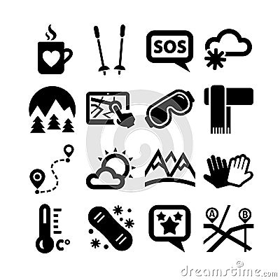 Ski resort icons set Vector Illustration