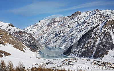 The ski resort of Livigno with the lake view, Italy Stock Photo