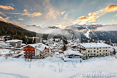 Ski Resort of Madonna di Campiglio in the Morning, Italian Alps Stock Photo