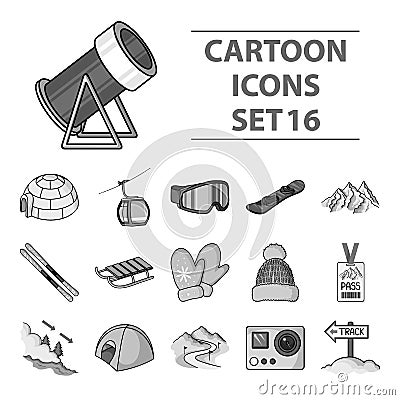 Ski resort set icons in monochrome style. Big collection of ski resort vector symbol stock illustration Vector Illustration