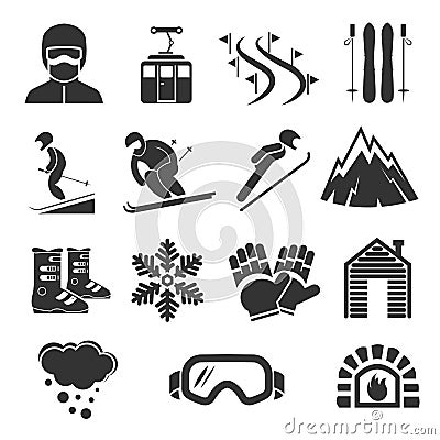 Ski resort sports icons. Winter snow skiing sport signs Vector Illustration