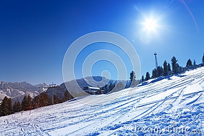 Ski resort view in Bansko, Bulgaria Stock Photo