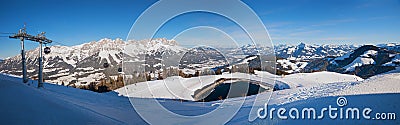 Ski resort Wilder Kaiser Ellmau, cableway and piste. winter panorama landscape tirol Stock Photo