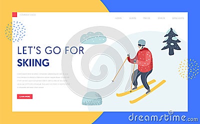 Ski Resort Winter Holidays Landing Page Template Vector Illustration