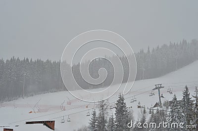 Ski resort in winter time Stock Photo