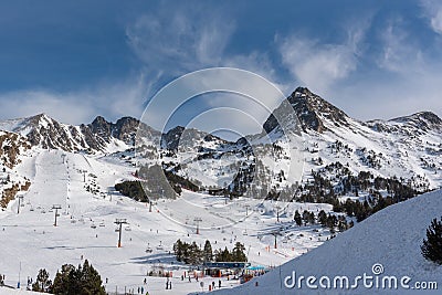 Ski Resot of Grandvalira in winter in the Pyrenees in Andorra Editorial Stock Photo