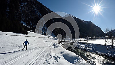 Ski Skating in Kaunertal, Otztaler Alpen, Tirol, Austria Stock Photo
