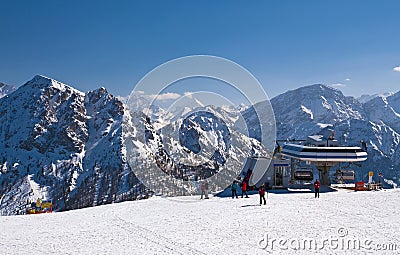 Ski slope in Dolomites, Italy Editorial Stock Photo