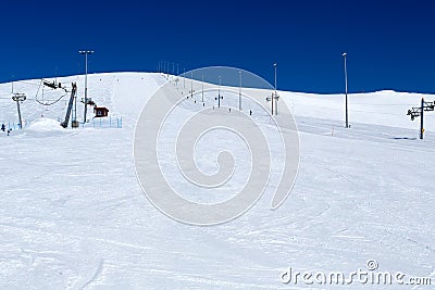 Ski slope in Khibiny against the blue sky Stock Photo