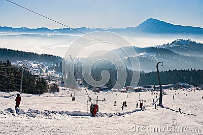 Ski slope on Kubinska Hola ski restort during winter Editorial Stock Photo