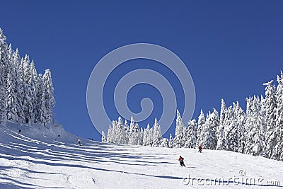 Ski slope on mountain side Stock Photo