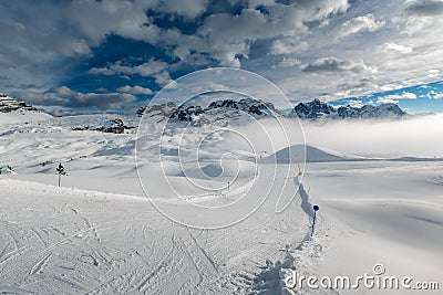Ski Slope near Madonna di Campiglio Ski Resort, Italian Alps Stock Photo