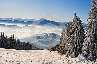 Ski slope on ski resort on Kubinska Hola ski restort during winter Stock Photo