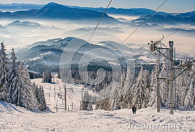 Ski slope with ski lift on ski resort on Kubinska Hola during winter Stock Photo