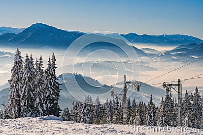 Ski slope with ski lift on ski resort on Kubinska Hola during winter Stock Photo