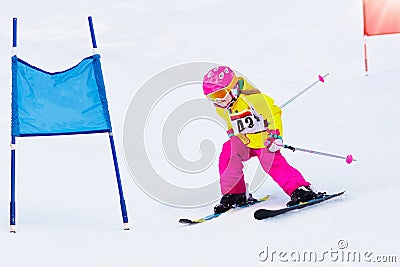 Ski and snow fun. Kids skiing. Child winter sport. Stock Photo