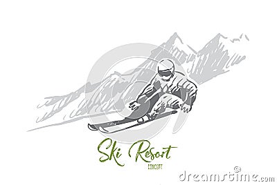 Ski, snow, winter, sport, extreme concept. Hand drawn isolated vector. Vector Illustration