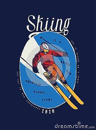 Ski t-shirt with a skier going down the slope Vector Illustration