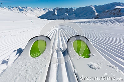 Ski tips on ski piste Stock Photo