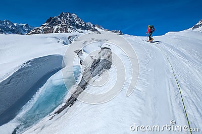 Ski touring glacier trip Stock Photo