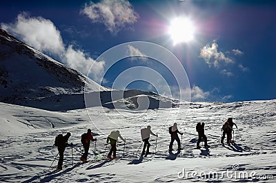 Ski touring group Stock Photo