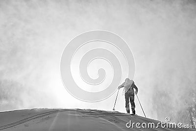 Ski touring in harsh winter Stock Photo