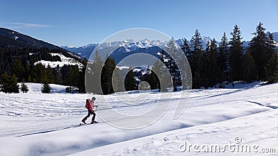 Ski Touring in Pass Thurn, Kitzbuheler Alpen, Tirol, Austria Stock Photo
