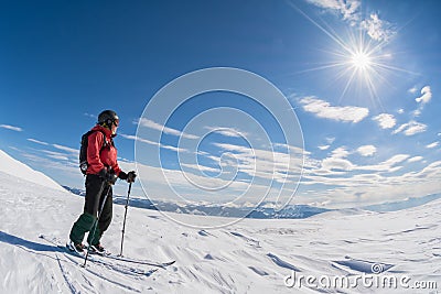 Ski touring on sunny day Stock Photo