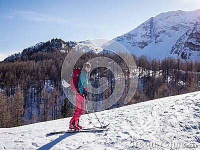 Ski touring winter activity Stock Photo