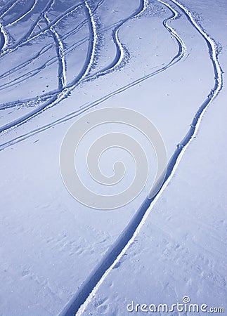 Ski traces on snow Stock Photo