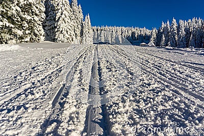 Ski track on a mountain Stock Photo