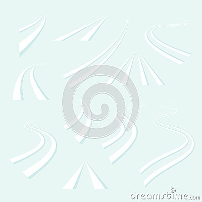 Ski trail turns curves and wobbles, winter cross country ski running track in perspective Vector Illustration