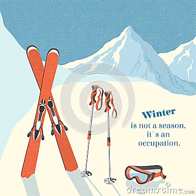 Ski winter mountain landscape background Vector Illustration